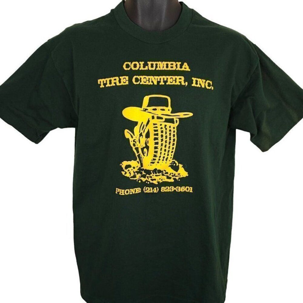 Vintage Texas Tire Cowboy T Shirt Mens Size Medium Green 90s Made In USA
